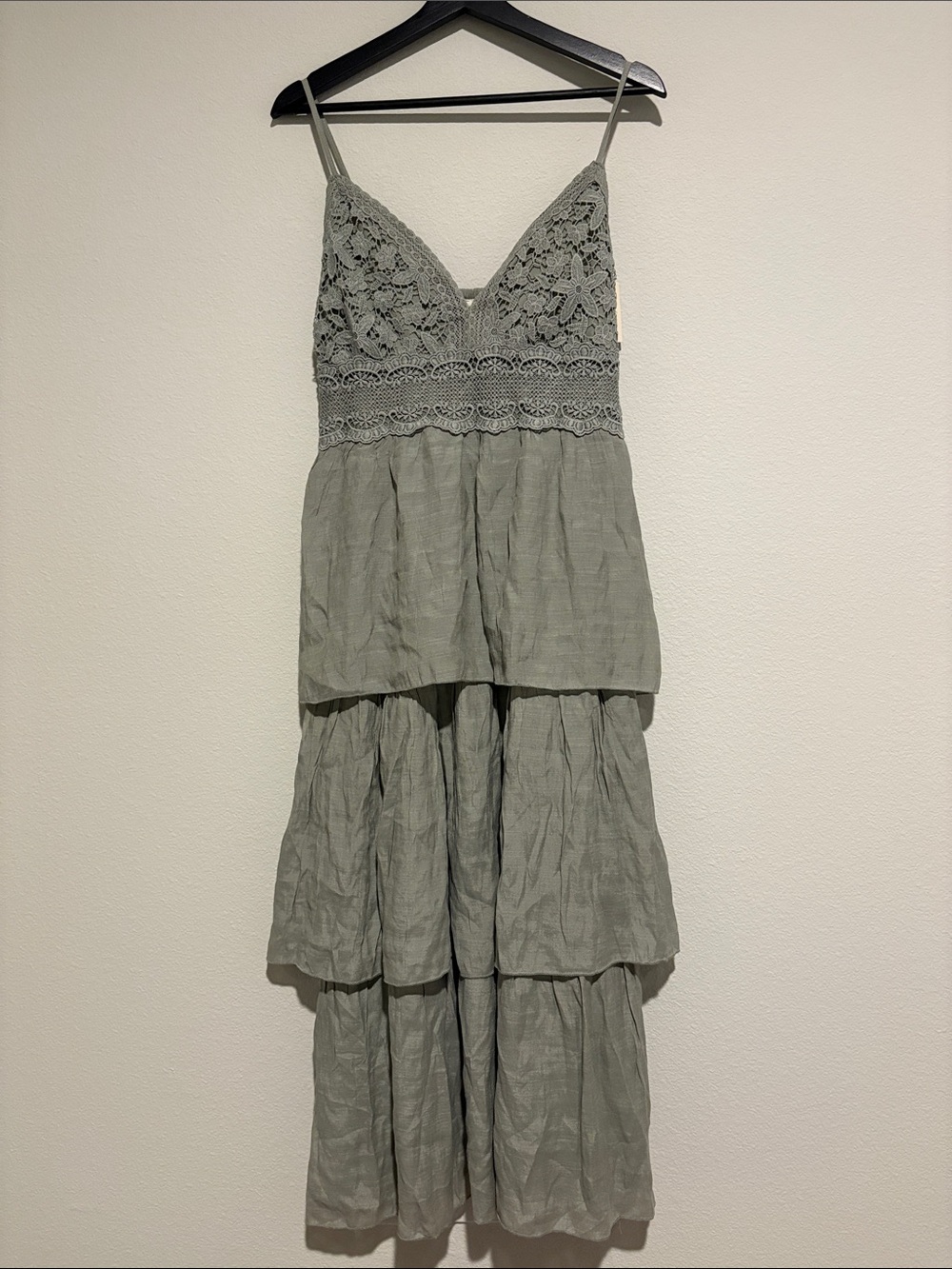 Rebellion Sage Green Lace Bodice Tiered Maxi Dress